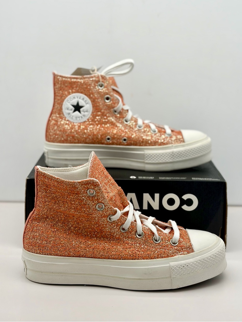 Converse High Top Platform Sneakers in Glitter Copper CTAS LIFT HI
